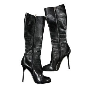 Sergio Rossi Leather Knee High Boots Stiletto Heel Black Size 40.5 Women’s 9.5
